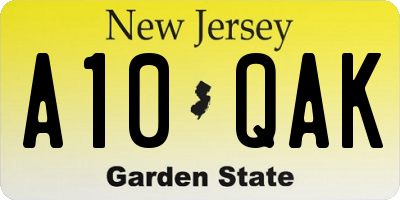 NJ license plate A10QAK