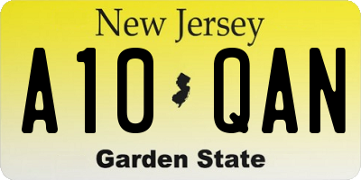 NJ license plate A10QAN