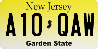 NJ license plate A10QAW
