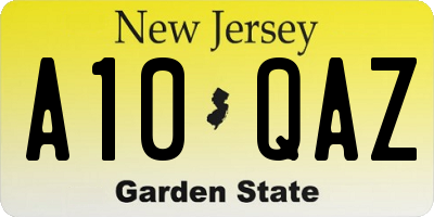 NJ license plate A10QAZ