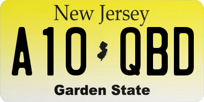 NJ license plate A10QBD