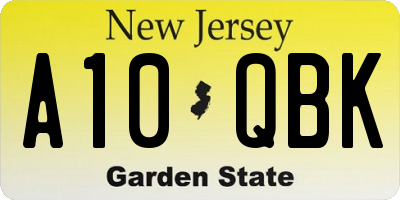 NJ license plate A10QBK