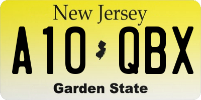 NJ license plate A10QBX
