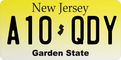 NJ license plate A10QDY