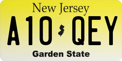 NJ license plate A10QEY