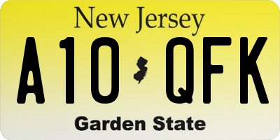 NJ license plate A10QFK