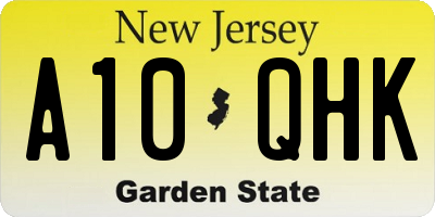 NJ license plate A10QHK