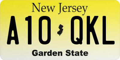 NJ license plate A10QKL