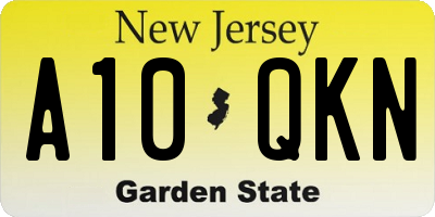 NJ license plate A10QKN