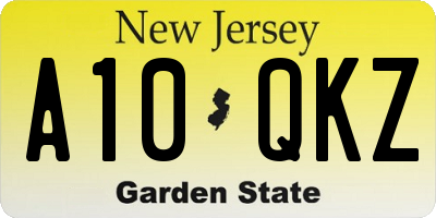 NJ license plate A10QKZ