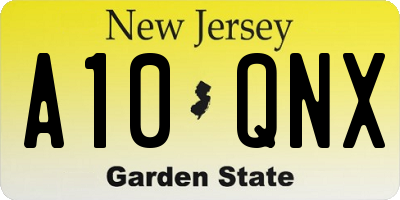 NJ license plate A10QNX