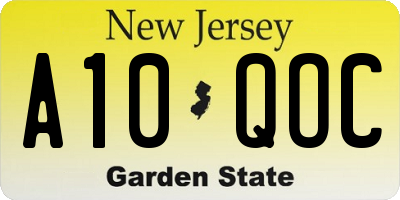 NJ license plate A10QOC