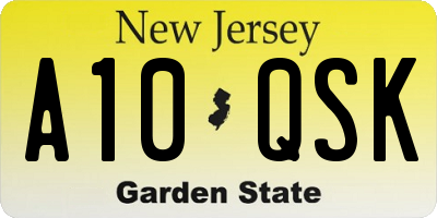NJ license plate A10QSK