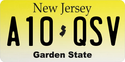 NJ license plate A10QSV