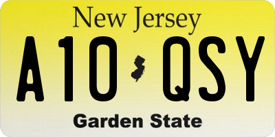 NJ license plate A10QSY
