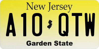 NJ license plate A10QTW