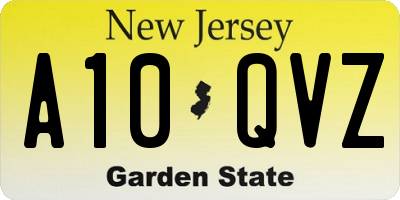 NJ license plate A10QVZ