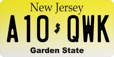 NJ license plate A10QWK