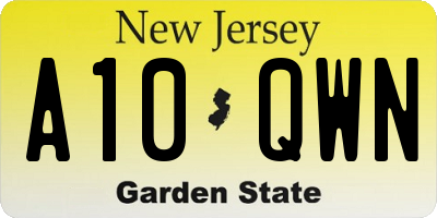 NJ license plate A10QWN