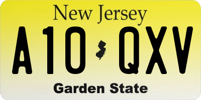 NJ license plate A10QXV