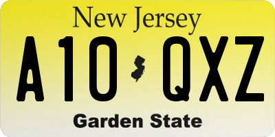 NJ license plate A10QXZ
