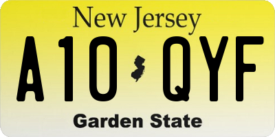 NJ license plate A10QYF