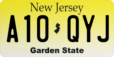 NJ license plate A10QYJ