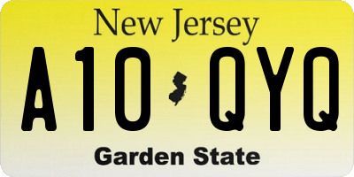 NJ license plate A10QYQ