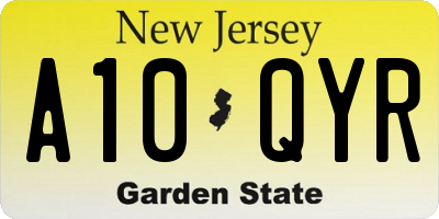 NJ license plate A10QYR