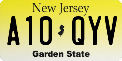 NJ license plate A10QYV