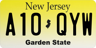 NJ license plate A10QYW