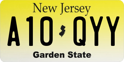 NJ license plate A10QYY