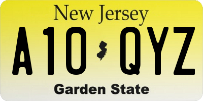 NJ license plate A10QYZ