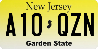 NJ license plate A10QZN