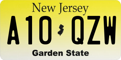 NJ license plate A10QZW