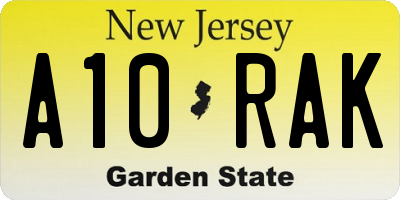 NJ license plate A10RAK