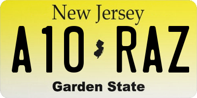 NJ license plate A10RAZ