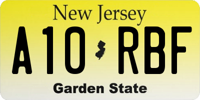 NJ license plate A10RBF