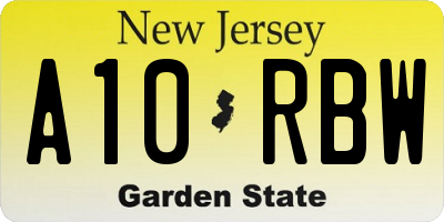 NJ license plate A10RBW