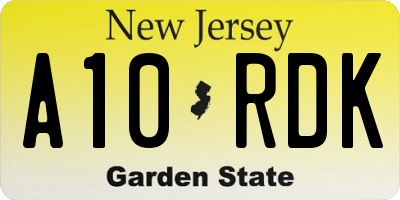 NJ license plate A10RDK