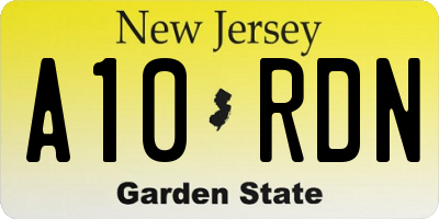 NJ license plate A10RDN