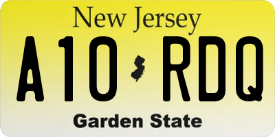 NJ license plate A10RDQ