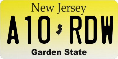 NJ license plate A10RDW