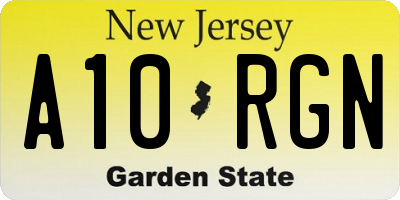 NJ license plate A10RGN