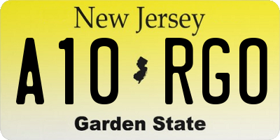 NJ license plate A10RGO