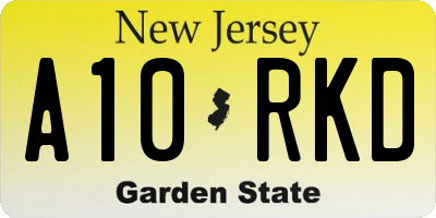NJ license plate A10RKD