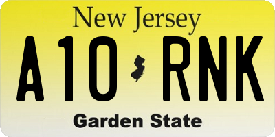 NJ license plate A10RNK