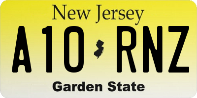NJ license plate A10RNZ