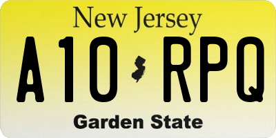 NJ license plate A10RPQ