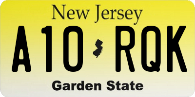 NJ license plate A10RQK
